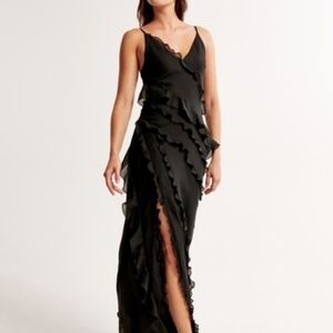 Abercrombie & Fitch Black Draped Ruffle Maxi  Dress. Size M (NWT)